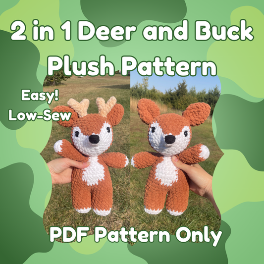 2 in 1 Crochet Deer and Buck Plush Pattern | Easy | Low-Sew